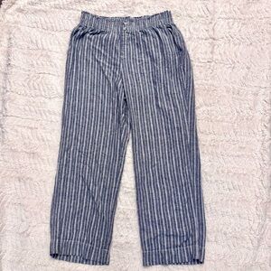 Briggs Linen Wide Leg Pants Blue White Striped Size Large Lightweight Flowy